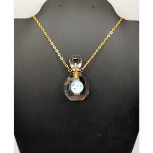 Handmade Clear Quartz Bottle Necklace – Blue Flower – 18" Gold Chain – OOAK